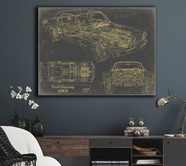 Bella Frye Vintage 1965 Ford Mustang Car Model Print,  Original Blueprint Canvas