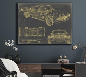Bella Frye Vintage 1970 Chevrolet El Camino SS 454 Car Model Print,  Original Blueprint Canvas