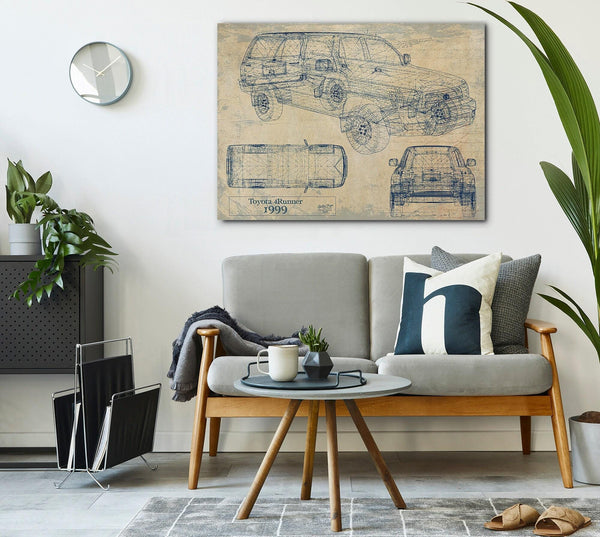 Bella Frye Vintage 1999 Car Model Canvas Print,  Original Blueprint Canvas, Framed, or Unframed Art