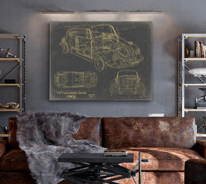 Bella Frye Vintage 1968 Convertible Car Model Print,  Original Blueprint Canvas