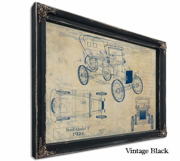 Bella Frye 1924 Ford Model T Car Model Print,  Original Blueprint Canvas, Framed, or Unframed Art