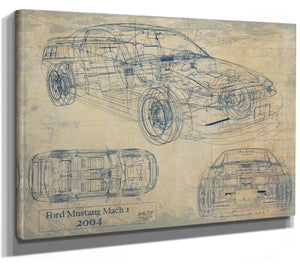 Bella Frye Vintage 2004 Mustang Mach 1 Car Model Print,  Original Blueprint Canvas