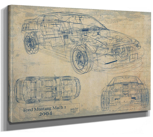 Bella Frye Vintage 2004 Mustang Mach 1 Car Model Print,  Original Blueprint Canvas
