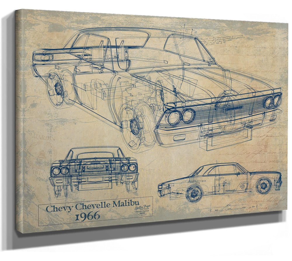 Bella Frye Vintage 1966 Chevrolet Chevelle Malibu Car Model Print,  Original Blueprint Canvas
