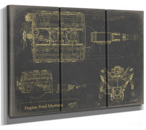 Bella Frye Vintage Engine Ford Mustang Print,  Original Blueprint Canvas