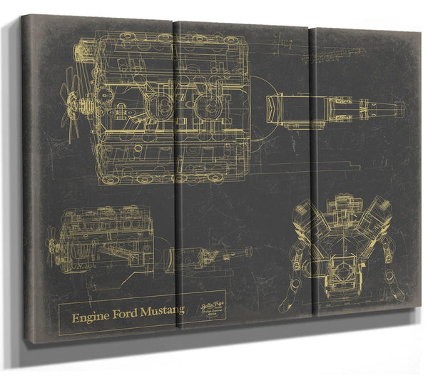 Bella Frye Vintage Engine Ford Mustang Print,  Original Blueprint Canvas