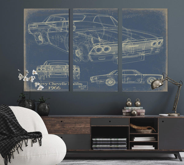 Bella Frye Vintage 1966 Chevrolet Chevelle Malibu Car Model Print,  Original Blueprint Canvas