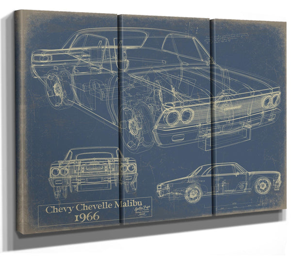 Bella Frye Vintage 1966 Chevrolet Chevelle Malibu Car Model Print,  Original Blueprint Canvas