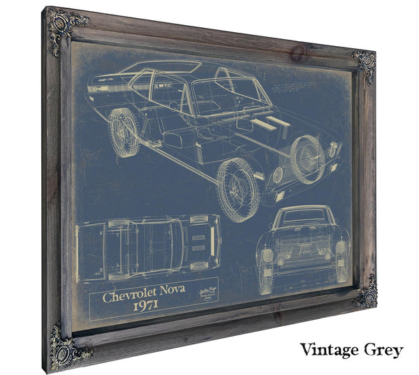 Bella Frye 1971 Chevrolet Nova SS Blueprint Art Print: Framed/Unframed Canvas