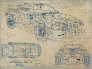 Bella Frye Vintage 2004 Mustang Mach 1 Car Model Print,  Original Blueprint Canvas