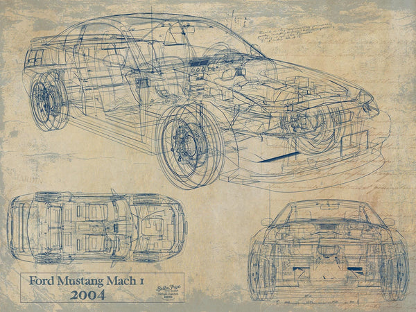 Bella Frye Vintage 2004 Mustang Mach 1 Car Model Print,  Original Blueprint Canvas