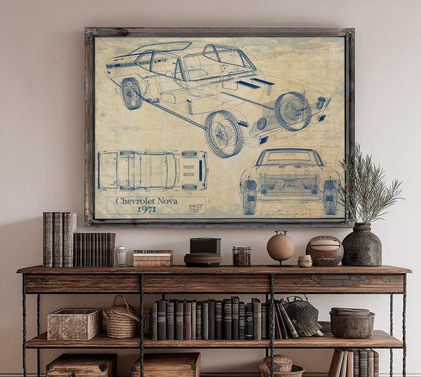 Bella Frye 1971 Chevrolet Nova SS Blueprint Art Print: Framed/Unframed Canvas