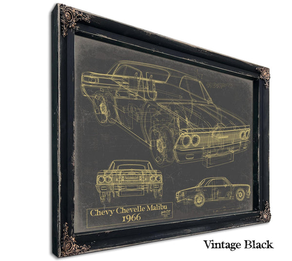 Bella Frye Vintage 1966 Chevrolet Chevelle Malibu Car Model Print,  Original Blueprint Canvas