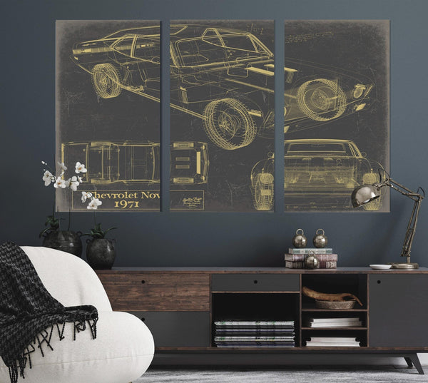 Bella Frye 1971 Chevrolet Nova SS Blueprint Art Print: Framed/Unframed Canvas