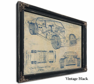 Bella Frye Vintage 1970 Chevrolet Camaro RS Z28 Car Model Print,  Original Blueprint Canvas