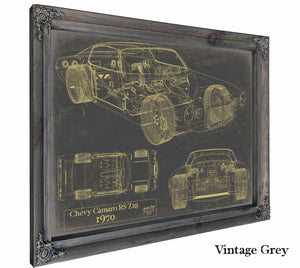 Bella Frye Vintage 1970 Chevrolet Camaro RS Z28 Car Model Print,  Original Blueprint Canvas