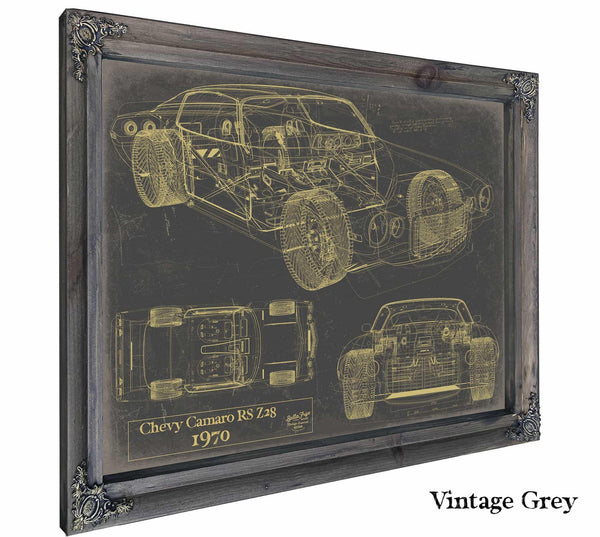 Bella Frye Vintage 1970 Chevrolet Camaro RS Z28 Car Model Print,  Original Blueprint Canvas