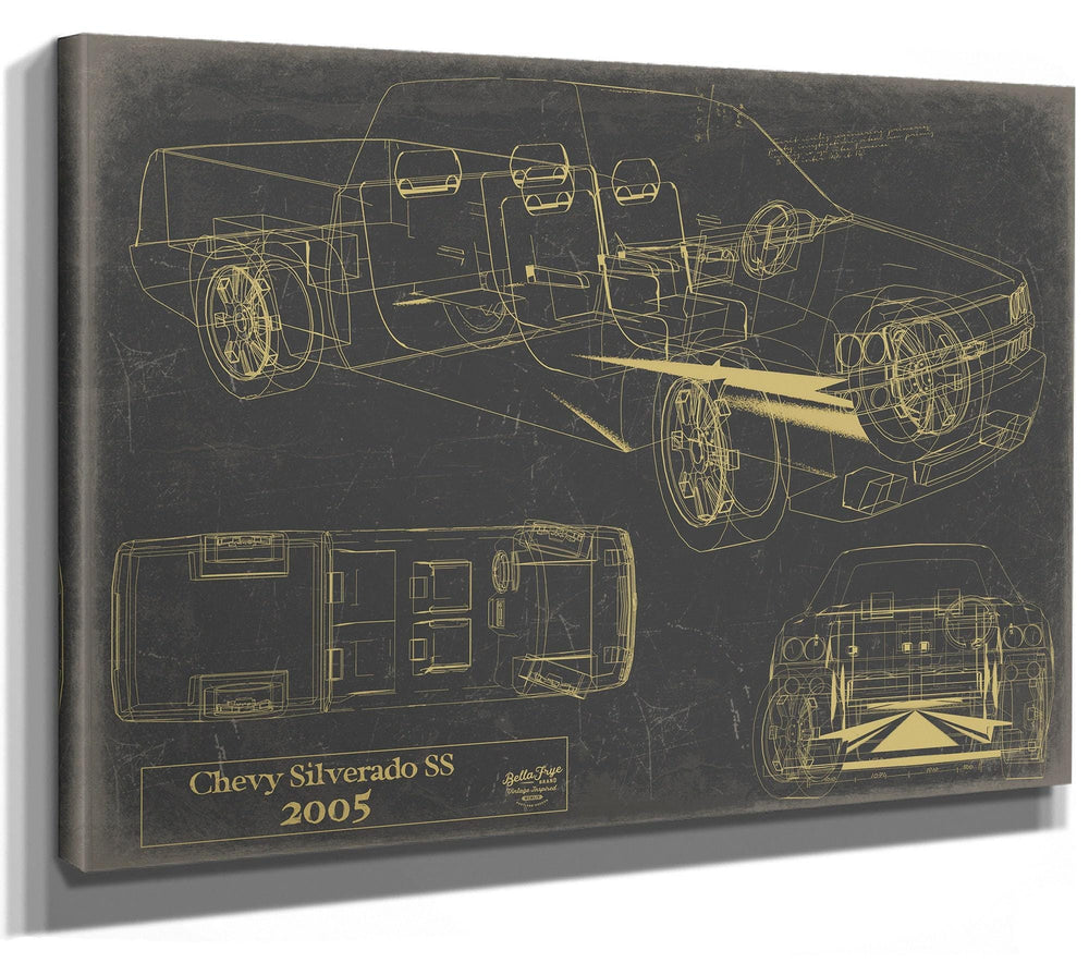 Bella Frye Vintage 2005 Chevrolet Silverado SS Truck Model Mancave Blueprint Art