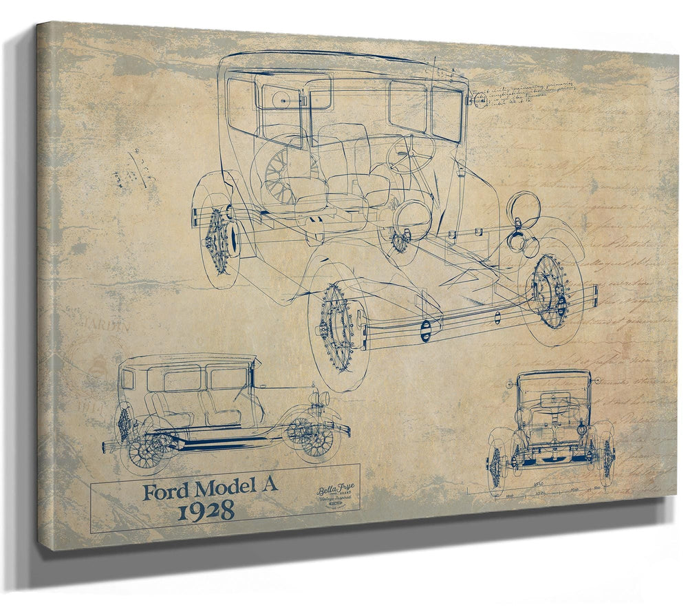 Bella Frye Vintage 1928 Ford Model A Blueprint Art: Auto Patent Print