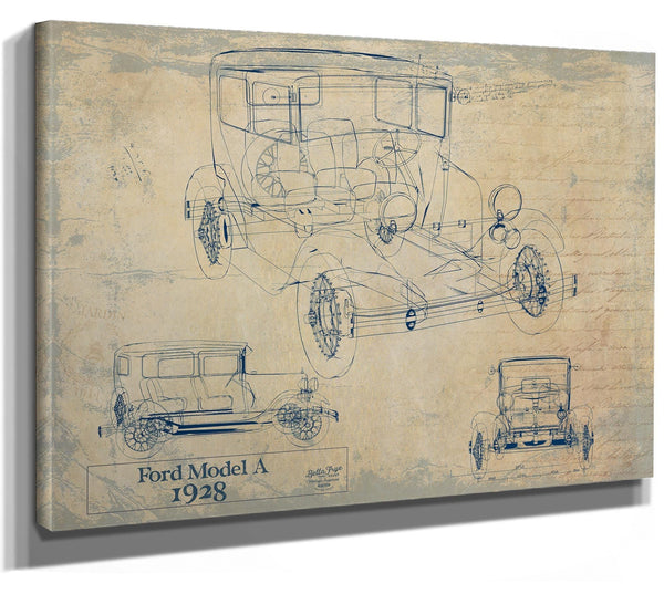 Bella Frye Vintage 1928 Ford Model A Blueprint Art: Auto Patent Print
