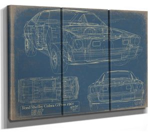 Bella Frye Vintage 1967 Ford Shelby Cobra GT500 Car Model Print,  Original Blueprint Canvas