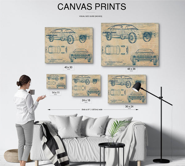 Bella Frye Vintage 1966 Coupe Car Model Print,  Original Blueprint Canvas, Framed, or Unframed Art