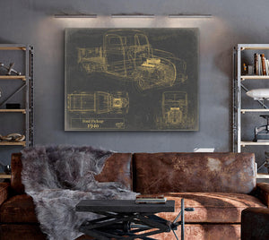 Bella Frye 1940 Ford Pickup, Truck Model Mancave Blueprint Art