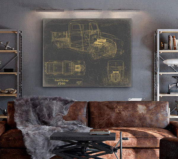 Bella Frye 1940 Ford Pickup, Truck Model Mancave Blueprint Art