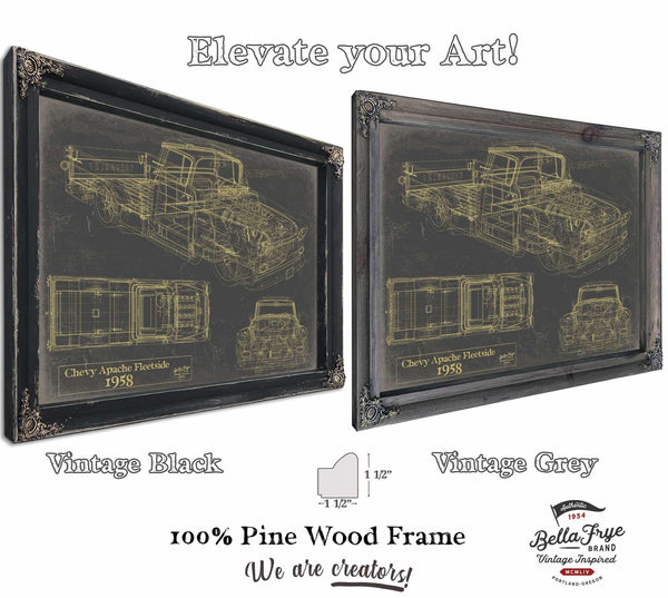 Bella Frye Vintage 1958 Chevrolet Apache Fleetside Car Blueprint - Gifts for Husband  - Original Vehicle Wall Art