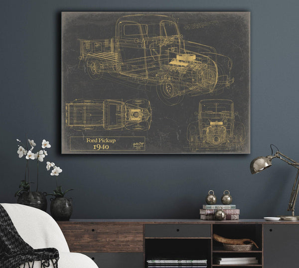 Bella Frye 1940 Ford Pickup, Truck Model Mancave Blueprint Art