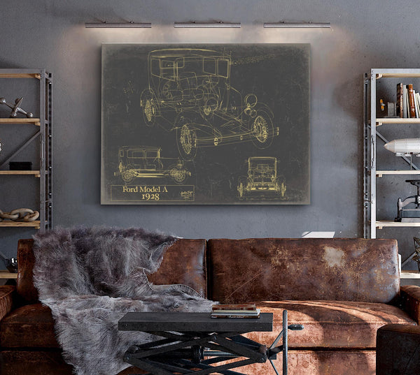 Bella Frye Vintage 1928 Ford Model A Blueprint Art: Auto Patent Print