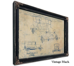 Bella Frye Vintage 1928 Ford Model A Blueprint Art: Auto Patent Print