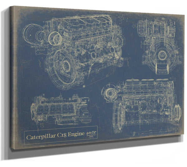 Bella Frye Vintage C18 Engine Print,  Original Blueprint Canvas