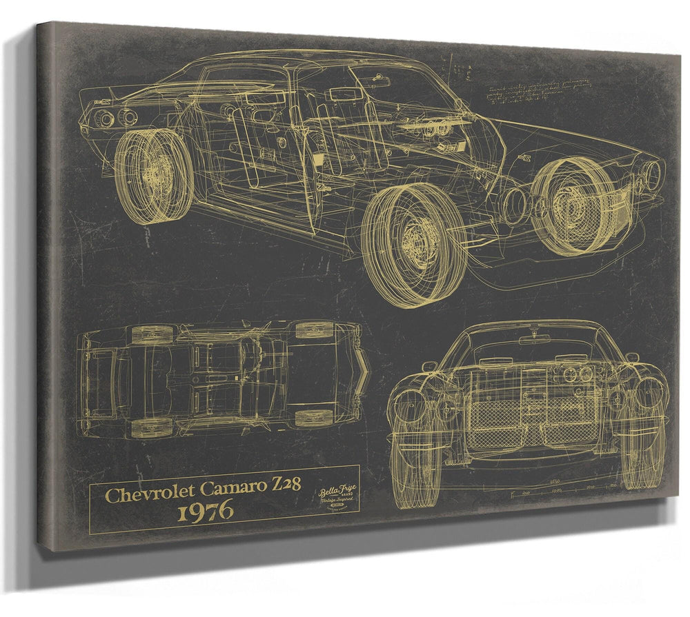 Bella Frye Vintage 1976 Chevrolet Camaro Z28 Car Model Print,  Original Blueprint Canvas