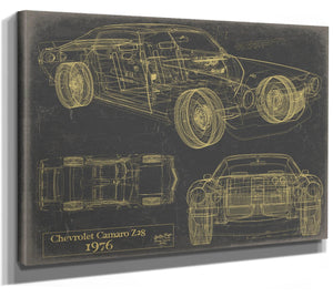 Bella Frye Vintage 1976 Chevrolet Camaro Z28 Car Model Print,  Original Blueprint Canvas