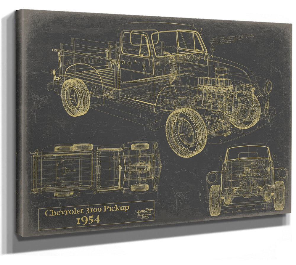 Bella Frye Vintage 1954 Chevrolet 3100 Pickup Model Mancave Blueprint Art