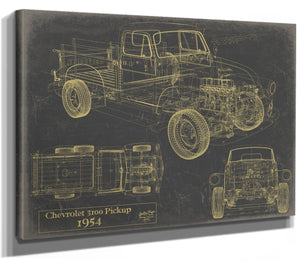 Bella Frye Vintage 1954 Chevrolet 3100 Pickup Model Mancave Blueprint Art