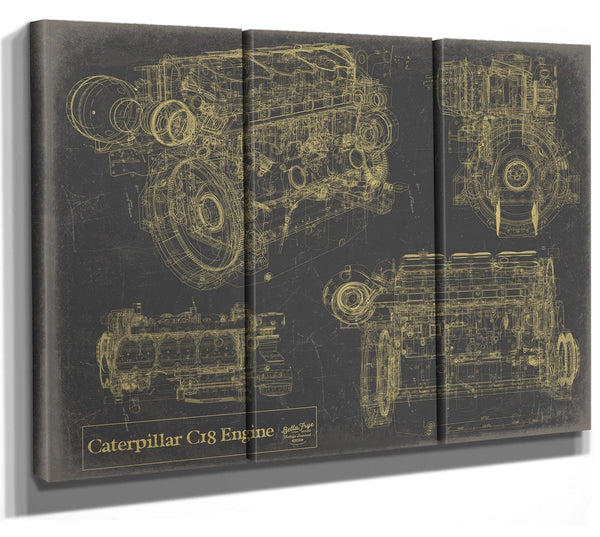 Bella Frye Vintage C18 Engine Print,  Original Blueprint Canvas