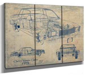 Bella Frye Vintage 1979 Chevy Monte Carlo Model Mancave Blueprint Art