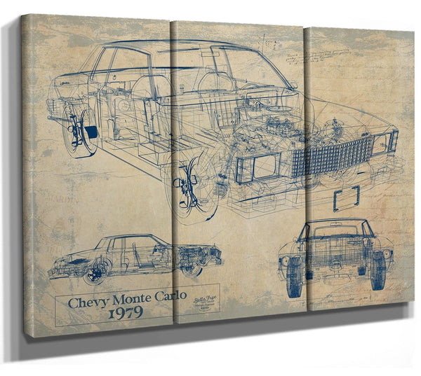 Bella Frye Vintage 1979 Chevy Monte Carlo Model Mancave Blueprint Art