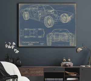 Bella Frye Vintage 1976 Chevrolet Camaro Z28 Car Model Print,  Original Blueprint Canvas