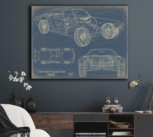 Bella Frye Vintage 1976 Chevrolet Camaro Z28 Car Model Print,  Original Blueprint Canvas