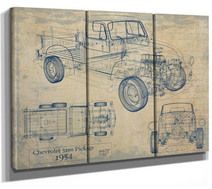 Bella Frye Vintage 1954 Chevrolet 3100 Pickup Model Mancave Blueprint Art