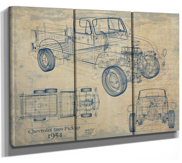 Bella Frye Vintage 1954 Chevrolet 3100 Pickup Model Mancave Blueprint Art