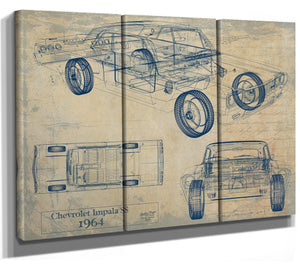 Bella Frye Vintage 1964 Chevrolet Impala SS Car Model Print,  Original Blueprint Canvas