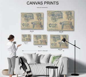 Bella Frye Vintage C18 Engine Print,  Original Blueprint Canvas