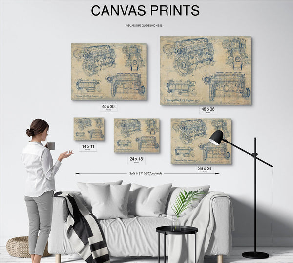 Bella Frye Vintage C18 Engine Print,  Original Blueprint Canvas