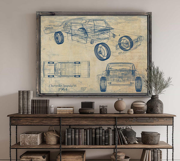 Bella Frye Vintage 1964 Chevrolet Impala SS Car Model Print,  Original Blueprint Canvas