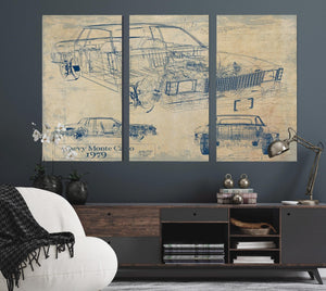 Bella Frye Vintage 1979 Chevy Monte Carlo Model Mancave Blueprint Art