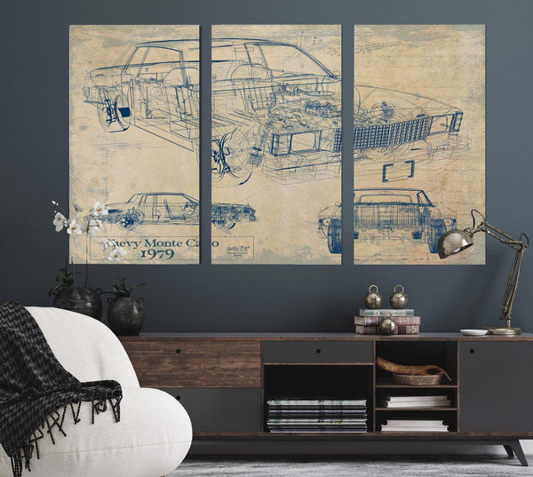 Bella Frye Vintage 1979 Chevy Monte Carlo Model Mancave Blueprint Art